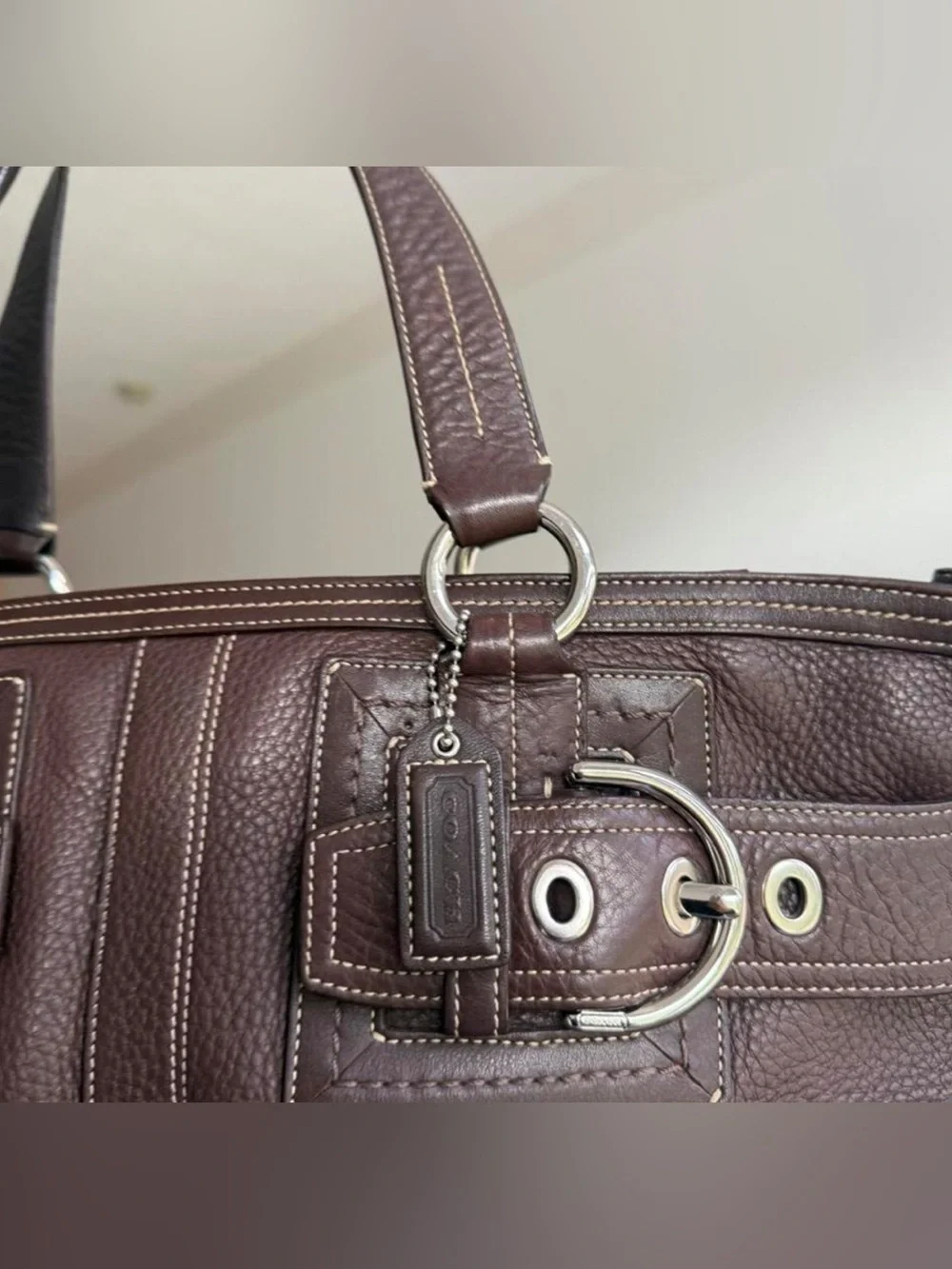 Vtg Coach Hampton Satchel Bag Brown Pebble Leather Handbag